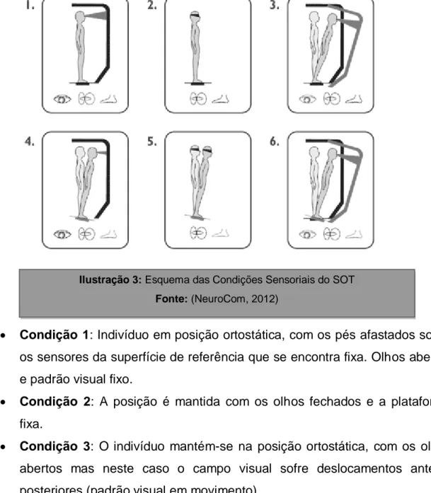 Ilustração 3: Esquema das Condições Sensoriais do SOT  Fonte: (NeuroCom, 2012)