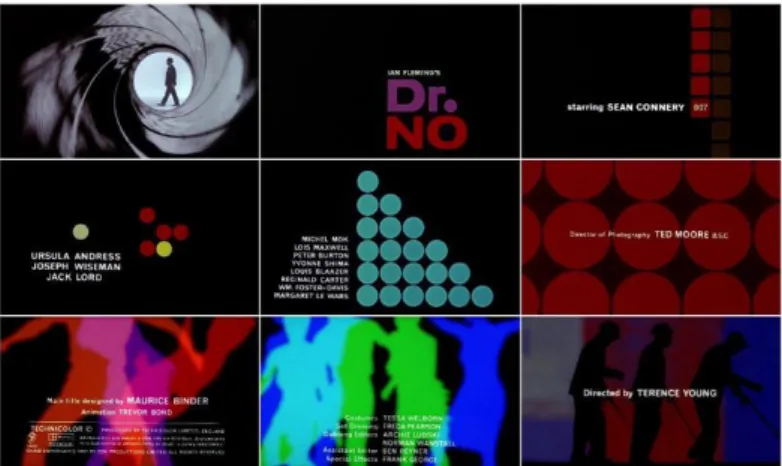 Figura 8 - Imagens do título de abertura feita por Maurice Blinder  para o filme James Bond - Dr.No