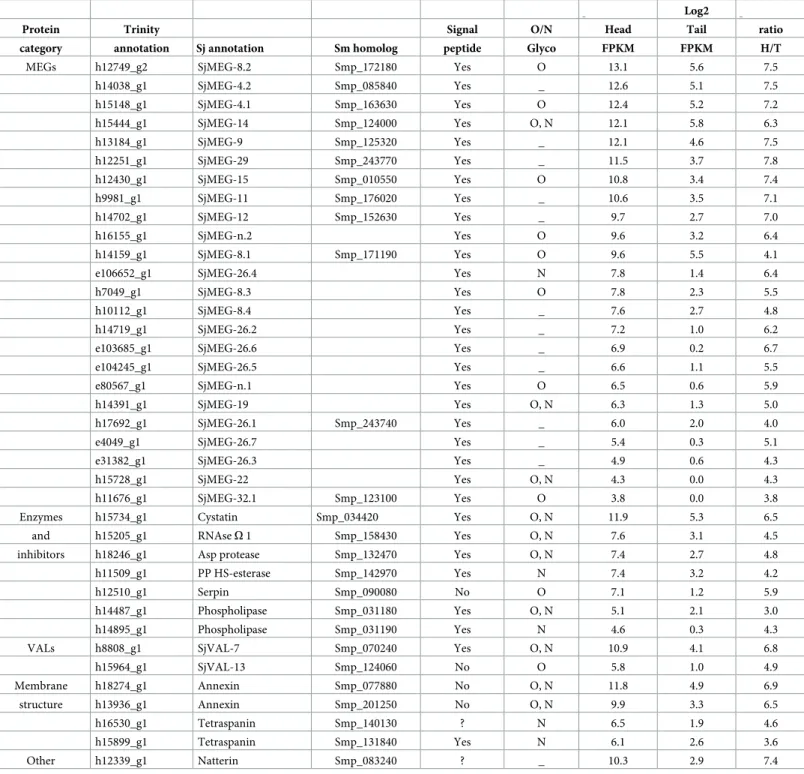Table 1. Genes differentially expressed in male heads encoding secretory proteins.