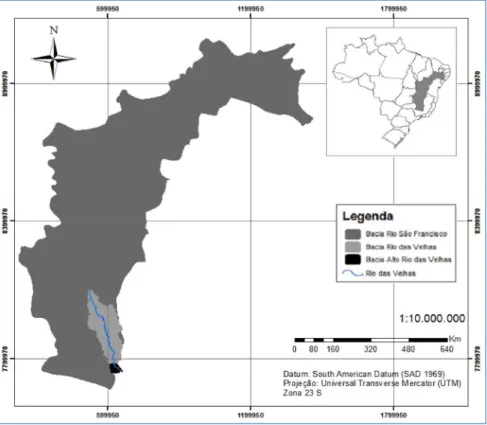 Figura 1.1: Localização da sub-bacia do Rio das Velhas, em relação ao território nacional.