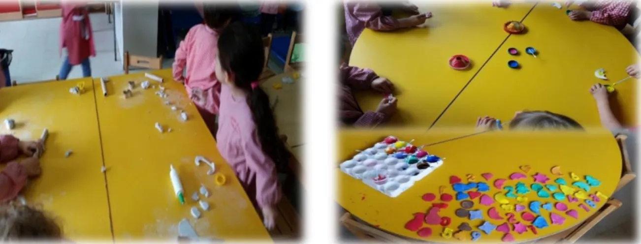 Figura 6: As crianças a pintarem os números e os  objetos 