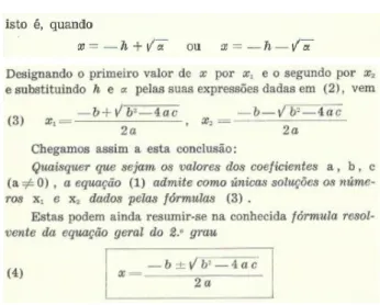 Fig. 27 - Resolução da equação geral do 2.º grau no Compêndio de  Álgebra, Tomo II – VII ano de Sebastião e Silva e Silva Paulo.