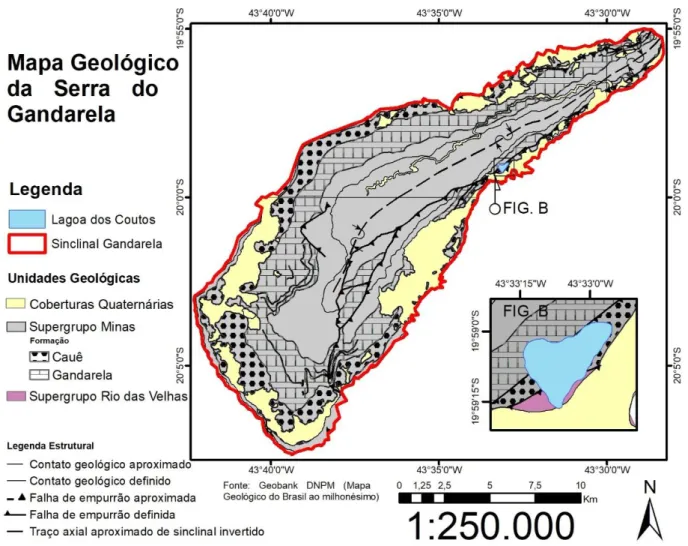 Figura 2.1 - Mapa geológico simplificado do Serra Gandarela (Baltazar et al., 2005). 