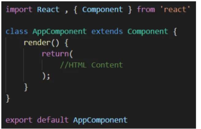 Figure 2.16 – A React Component implements the render() method, where the HTML template is defined.