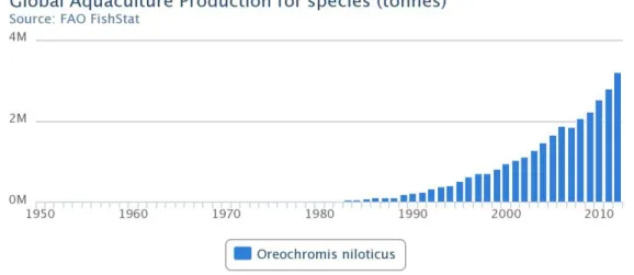 Figure 3: Global aquaculture production of Oreochromis niloticus (FAO Fishery Statistic). 