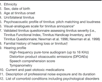 TABLE 3.  Minimum clinical information required for phenotyping  patients with tinnitus for genetic studies