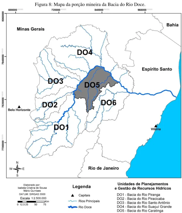 Figura 8: Mapa da porção mineira da Bacia do Rio Doce. 