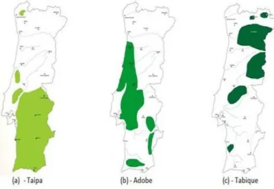 Figura 2.2: Localização de construções em terra em Portugal Continental (Fonte: [1]). 