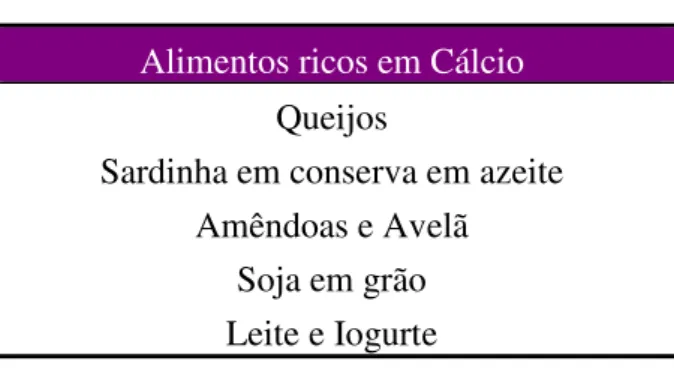 Tabela 6 – Alimentos ricos em Cálcio 