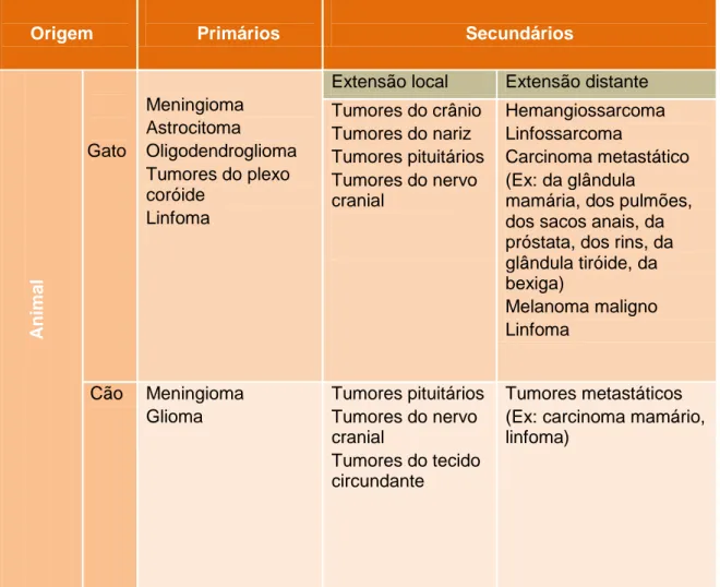 Tabela 2. Classificação dos tumores segundo a sua origem (Adaptado de Fitzmaurice, 2010a; 