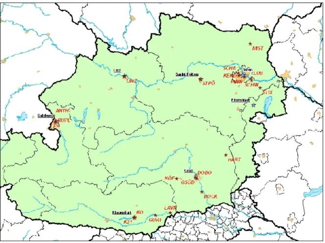 Figure 4.4: Location of the AQUELLA sampling sites in eastern Austria