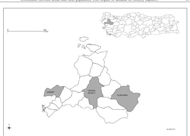 Figure 1 - Map of the studied area (Province of Bal 1 kesir and Sample Districts).