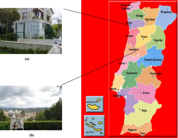 Figura 6 – Localização das estações de amostragem: (a) - estação do Porto; (b) - estação de Coimbra