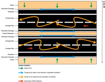 Figure 15. Schematic representation of the “Highway Flow  Model” where the flows involved in the process of seed  dispersion in the communication channel are presented