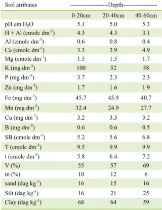 Table  1  -  Properties of soil samples taken from depths of 0- 0-20cm; 20-40cm; 40-60cm at the experimental site