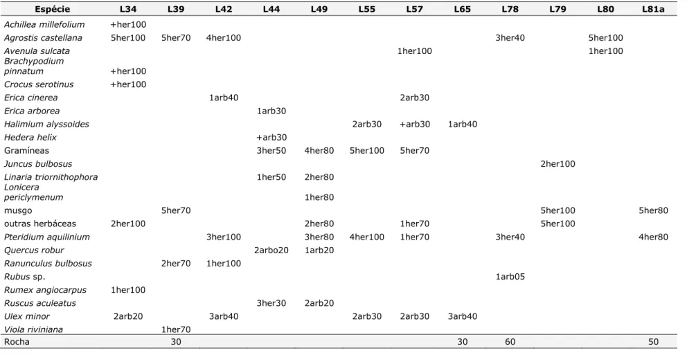 Tabela 2 – Resumo dos resultados da caracterização da vegetação - Alecrimes