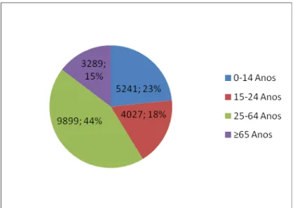 Gráfico 7 - Percentagem de população residente do concelho de Baião em 1991 por grupo etário   (Fonte: INE) 