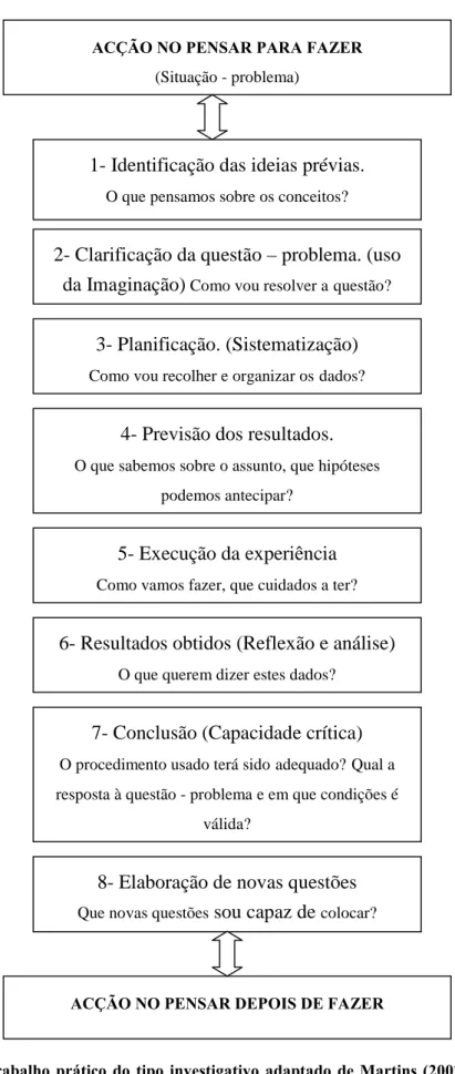 Figura 1 – Trabalho prático do tipo investigativo adaptado de Martins (2002) e Golsworthy e Feasey (1997)