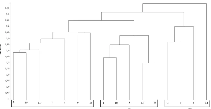 FIGURE 2:  Dendogram of cluster analysis using Sorensen similarity index for forest communities areas of 