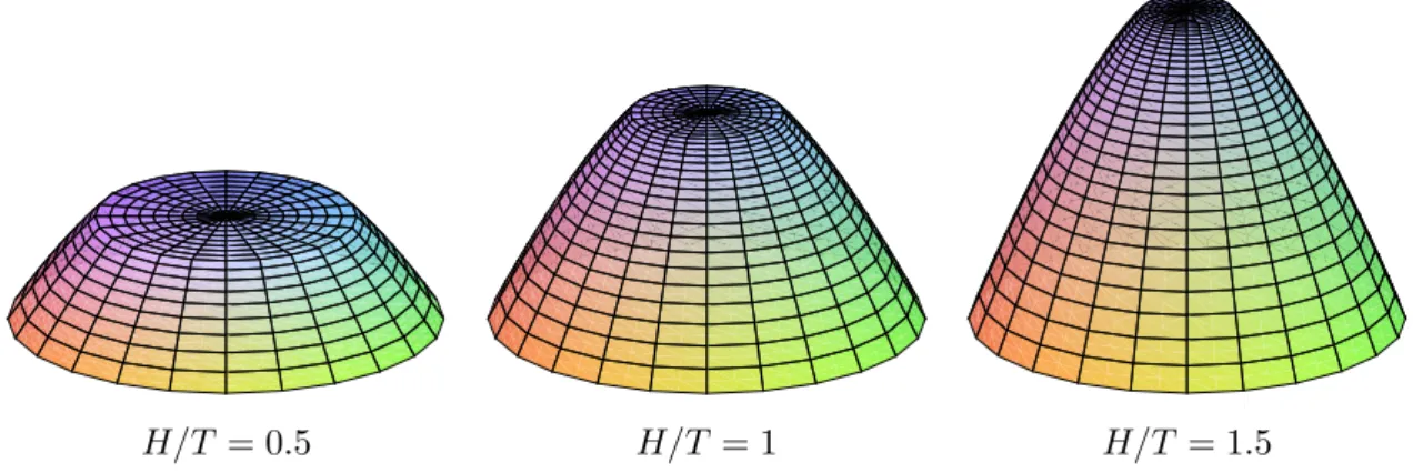 Figura 4.1: Solu¸c˜ao do problema de Newton para diferentes r´ acios H/T .