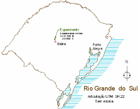FIGURA 1: Localização do município de Itaara e da área experimental no Estado do Rio Grande do Sul,  Brasil