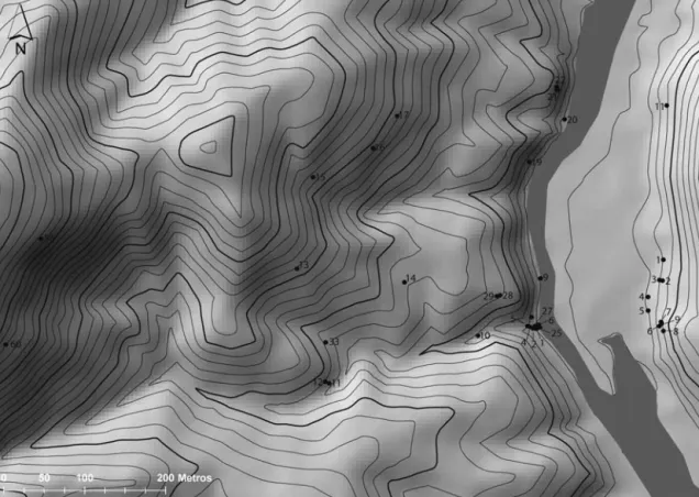 FIG. 2 –  área da Penascosa/Quinta da Barca com a localização das rochas da Fase I.