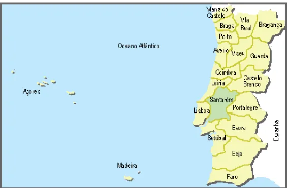 Figura 1 - Posicionamento do distrito de Santarém no território português. (Fonte: 