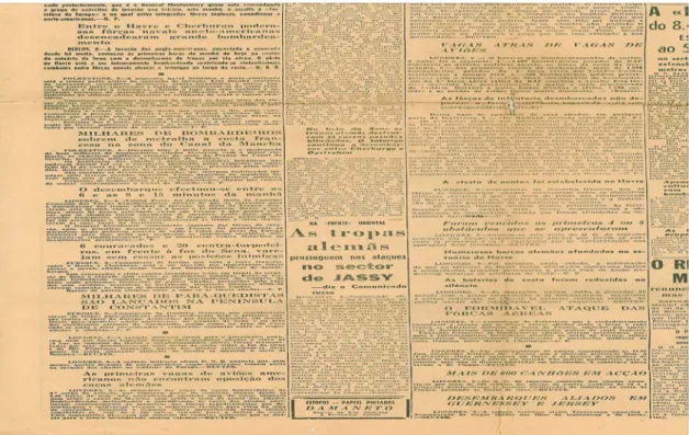 Figura 3: Notícia de enfoque “ O desembarque efectuou-se entre as 6 e as 8 e 15 da manhã ”  Fonte: adaptado de jornal Primeiro de Janeiro, edição de 7 de Junho (1944, p