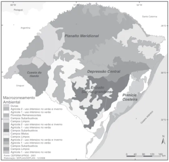 FIGURA 1: Regiões Fitogeográficas do Rio Grande do Sul com as três áreas  de  estudo  da  espécie  (Fonte: