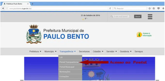 Figura 6: link de acesso ao Portal Transparência, no web site da Prefeitura de Paulo Bento 