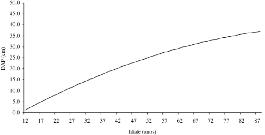 FIGURA 1: Crescimento do diâmetro à altura do peito em função da idade. 