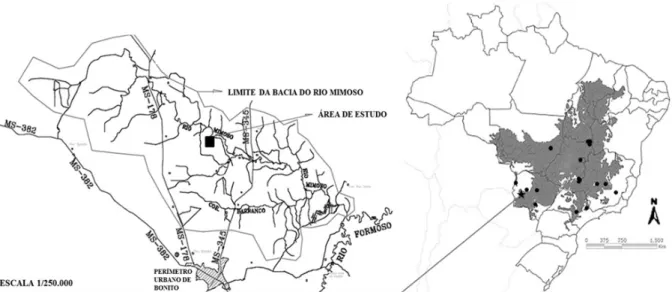 FIGURE 1: Location map of the study area in the basin of river Mimoso, Bonito – MS, and the distribution  of 26 floristic surveys included in the analysis of similarity