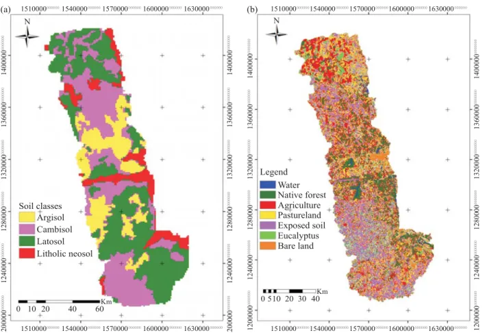 Figure 1 – Map of soil types (a) and land use (b) in Paraopeba river basin.