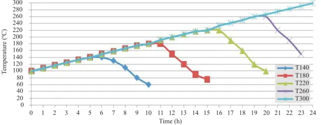 Figure 2 – Diagram representing rising temperatures (ºC) as a function of time (h).