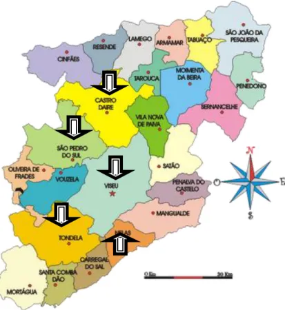 Fig. 15 - Localização das termas do distrito de Viseu, Região de  Turismo Dão-Lafões (2008) 