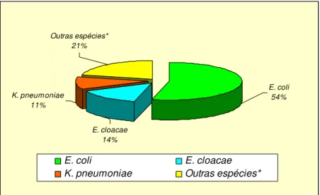 Gráfico 1 – Ocorrência de diferentes espécies de Enterobacteriaceae produtoras de  ESBLs