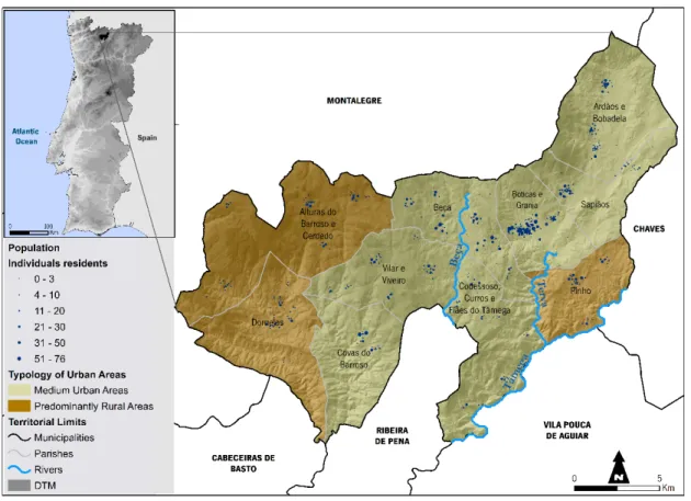 Figure 2 –Territorial context of the municipality of Boticas: population by subsection, classification of  urban areas (T.I.P.A.U