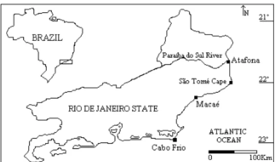 Figure 1 - Rio de Janeiro State, indicating the sighting  area in the North coast.  