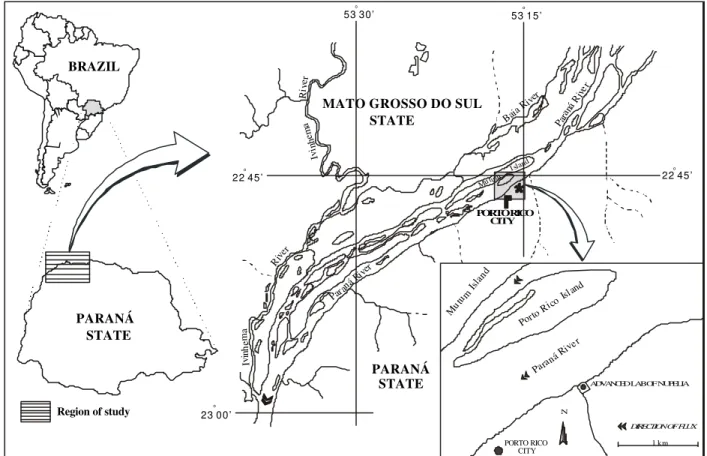 Figure 1 - Location of the study area in the high Paraná river floodplain, Brazil.