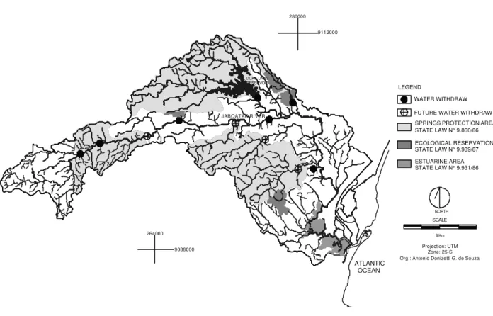 Figure 3 - Legal protection areas and water withdrawals in Jaboatão watershed.