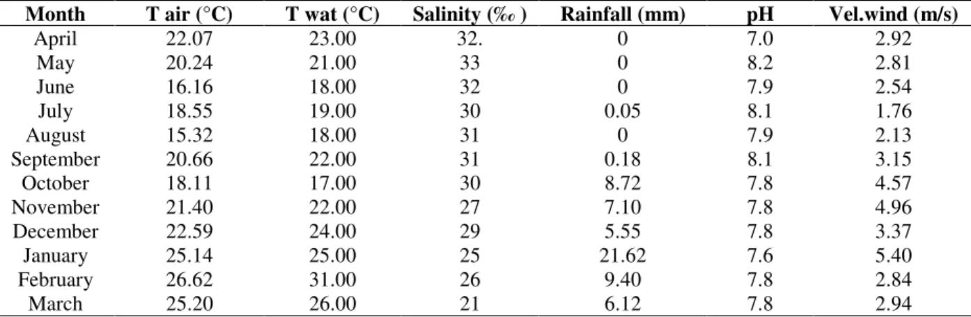 Table 1 - Environmental data recorded in the tidal flat adjacent to Baguaçu tidal creek, Paranagua Bay, Parana
