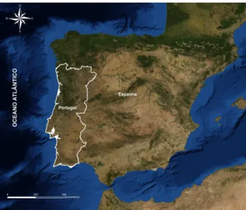 Figura 1. Localização geográfica de Portugal Continental na Península Ibérica. 