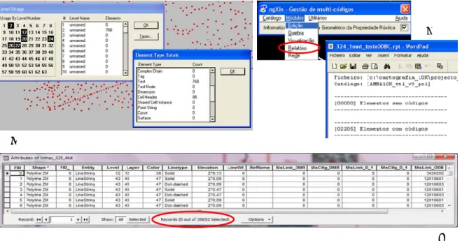 Figura 22 – Acesso ao número de elementos da cartografia nos diferentes softwares: A – no MST; B – no ngXis; C - no  ArcGIS 