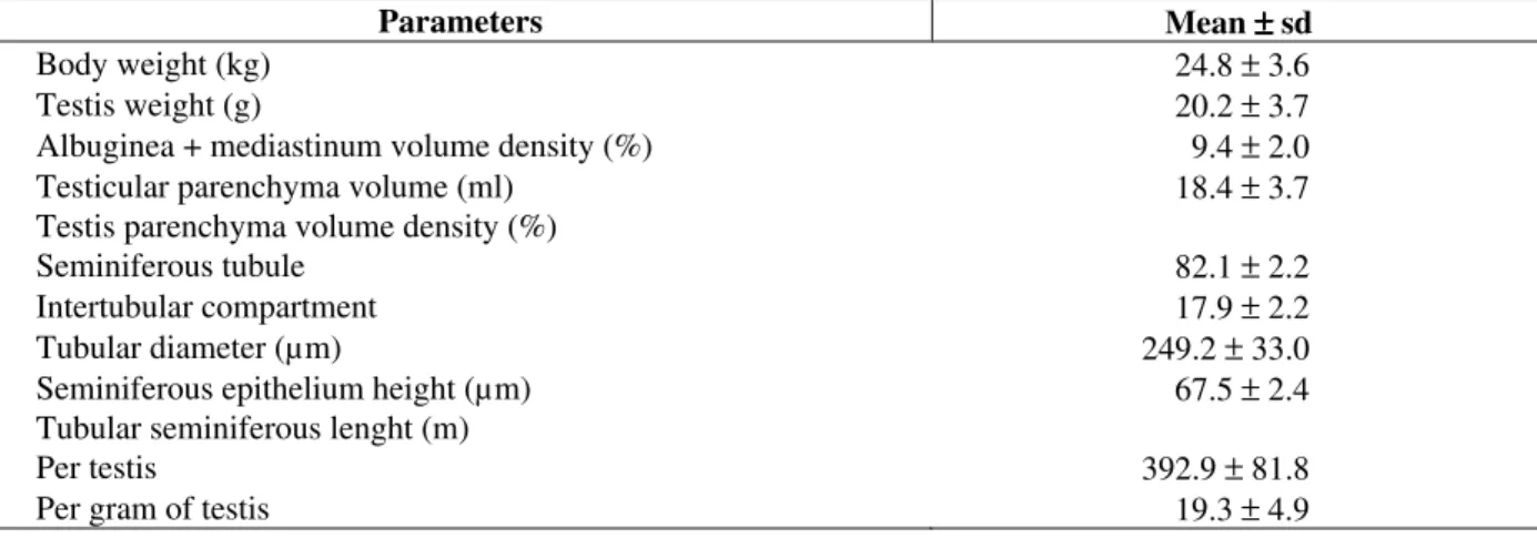 Table 1 - Biometric and Histometric data in wild boar testis 
