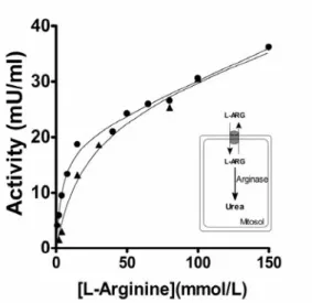 Figure  3  -  Kinetic  parameters  involving  the  effect  of  L-arginine  on  the  argininolytic  activity