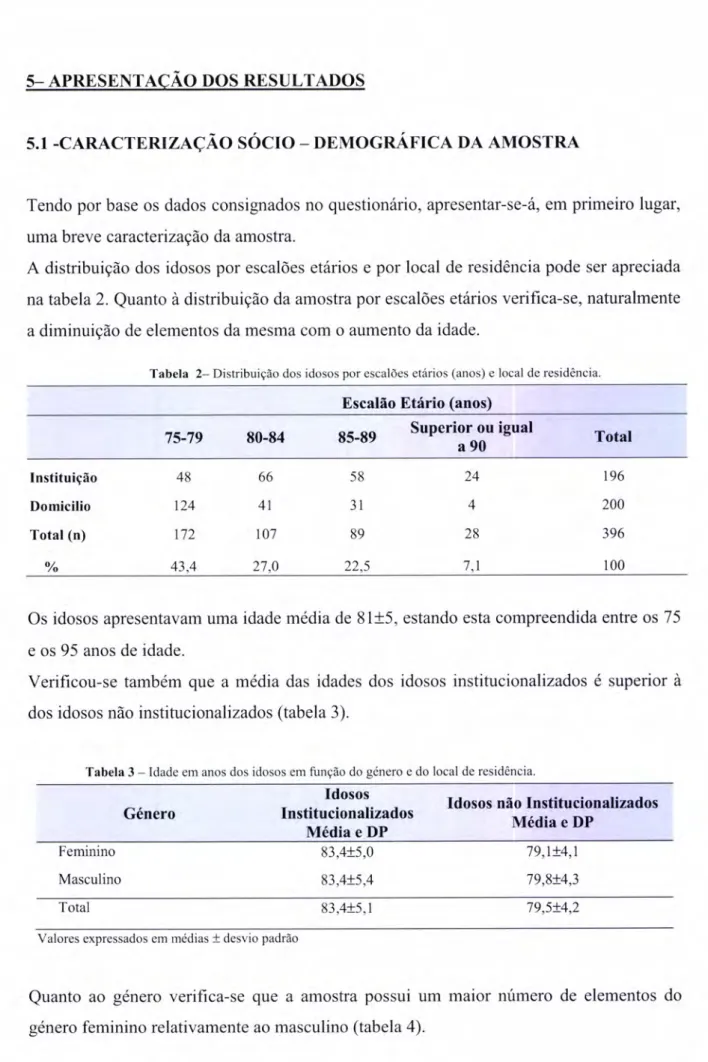 Tabela  2-  Distribuição  dos  idosos  por  escalões etários  (anos)  e  local  de residência.