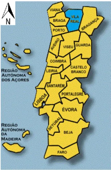 Figura 22 – Localização distrito de Vila Real no mapa de Portugal 