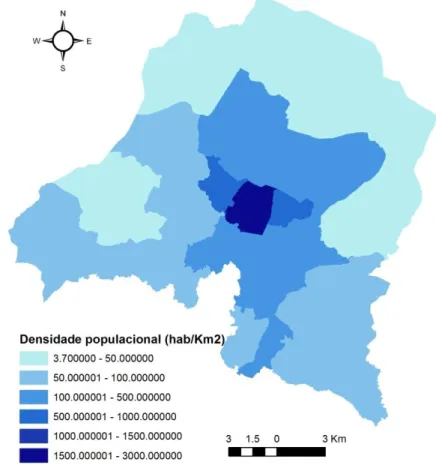 Figura 24 – Densidade populacional por freguesias do concelho de Vila Real no ano 2011 