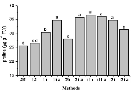 Figure 2 - Changes in proline concentration from Eucalyptus grandis shoots submitted to cold  shocks