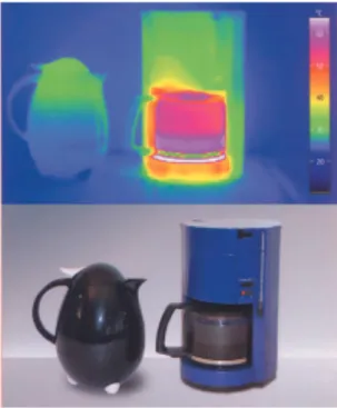 Figura 3.1 – Termografia de um termo e uma cafeteira aquecida com resistência elétrica (FENERCOM, 2011) 